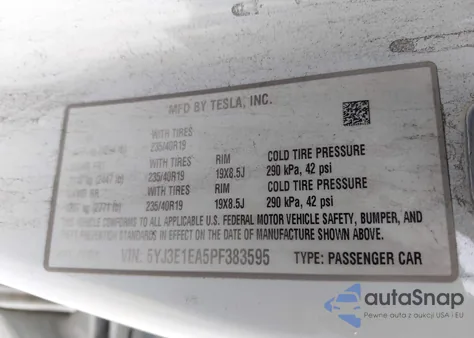 2023 Tesla Model 3 Rear-Wheel Drive из США, поврежденный, VIN 5YJ3E1EA5PF383595